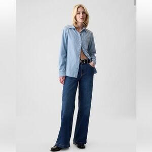 Gap Organic Cotton Denim Perfect Shirt Chambray Button Up Pocket Casual Tall M